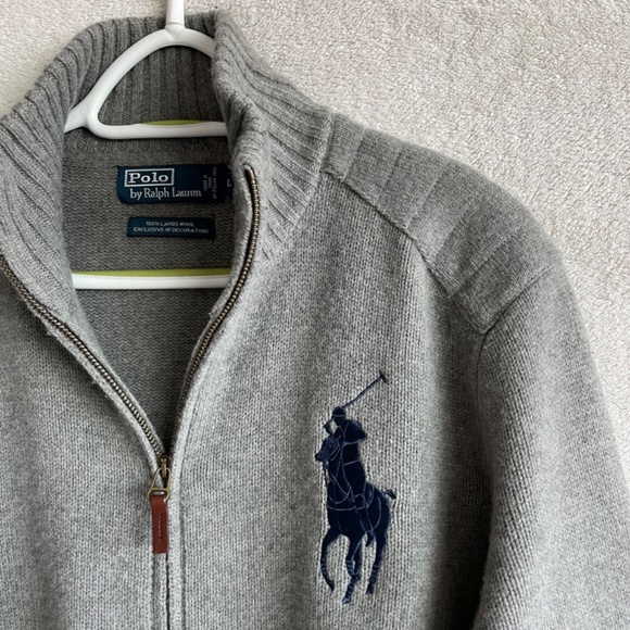 Vintage Polo Ralph Lauren Big Pony Zip-Up Sweater with Elbow Patches - Picture 6 of 10